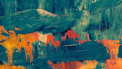 teal and orange abstract painting